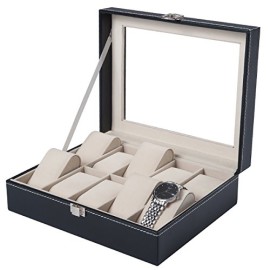 DXP Présentoir/boîte/coffret à montre Noir coffret en cuir de rangement pour 10 montres avec serrure KSB02 DXP Présentoir/boîte/coffret à montre Noir coffret en cuir de rangement pour 10 montres avec serrure KSB02 3