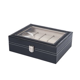 DXP Présentoir/boîte/coffret à montre Noir coffret en cuir de rangement pour 10 montres avec serrure KSB02 DXP Présentoir/boîte/coffret à montre Noir coffret en cuir de rangement pour 10 montres avec serrure KSB02 5