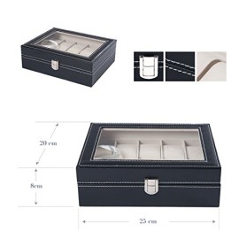 DXP Présentoir/boîte/coffret à montre Noir coffret en cuir de rangement pour 10 montres avec serrure KSB02 DXP Présentoir/boîte/coffret à montre Noir coffret en cuir de rangement pour 10 montres avec serrure KSB02 6