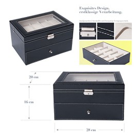 DXP Présentoir/boîte/coffret à montre Noir coffret en cuir de rangement pour 20 montres avec serrure KSB04 DXP Présentoir/boîte/coffret à montre Noir coffret en cuir de rangement pour 20 montres avec serrure KSB04 5