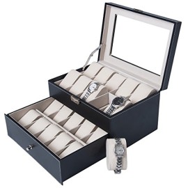 DXP Présentoir/boîte/coffret à montre Noir coffret en cuir de rangement pour 20 montres avec serrure KSB04 DXP Présentoir/boîte/coffret à montre Noir coffret en cuir de rangement pour 20 montres avec serrure KSB04 2