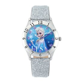 Disney – W001813 – Reine des Neiges – Montre Fille – Quartz Analogique – Cadran Bleu – Bracelet Aspect Pailleté – Dessous Cuir Argent Disney – W001813 – Reine des Neiges – Montre Fille – Quartz Analogique – Cadran Bleu – Bracelet Aspect Pailleté – Dessous Cuir Argent