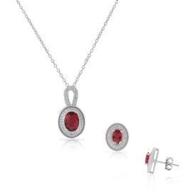 En argent Sterling 925 avec zircone rubis/rouge-Boucles d’oreilles ovales pendentif collier Set En argent Sterling 925 avec zircone rubis/rouge-Boucles d’oreilles ovales pendentif collier Set 2