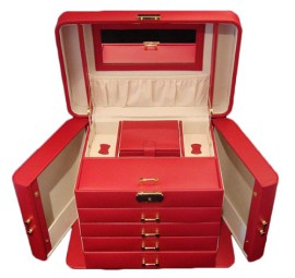 Extra-Large-impratrice-Bote–bijoux-Rouge-beige-cuir-reconstitu-Jewel-Case-par-Mele-Co-0-1