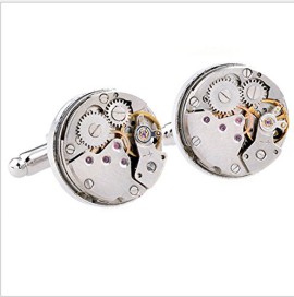 FLORAY-1-paire-Rond-le-mouvement-actif-de-cru-dargent-Clockwork-Montre-Mouvement-Boutons-de-manchette-de-Steampunk-0-0