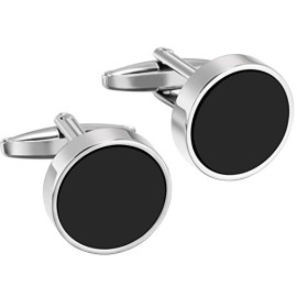 FLORAY une paire de boutons de manchette rond noir de style design simple FLORAY une paire de boutons de manchette rond noir de style design simple 2