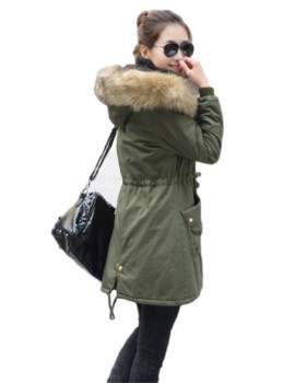 Femme-Manteau-Parka-Slim-fit-veste-long-a-capuche-fourrure-Vert-armeeTaille-Etiquette-XXL-0-0