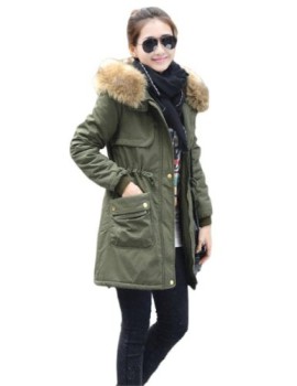 Femme-Manteau-Parka-Slim-fit-veste-long-a-capuche-fourrure-Vert-armeeTaille-Etiquette-XXL-0-1