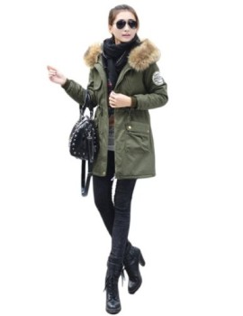 Femme-Manteau-Parka-Slim-fit-veste-long-a-capuche-fourrure-Vert-armeeTaille-Etiquette-XXL-0