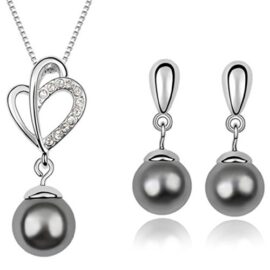 Floray Dames Bijoux Parures – Cristal et Gris foncé Shell Pearl Pendentif Collier et Dangle Boucles d’oreilles,Chaîne en argent sterling Floray Dames Bijoux Parures – Cristal et Gris foncé Shell Pearl Pendentif Collier et Dangle Boucles d’oreilles,Chaîne en argent sterling 2