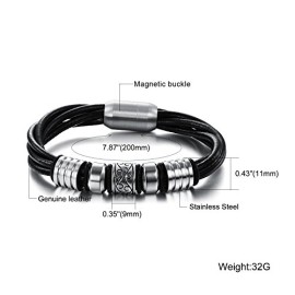 Floray bijoux des femmes des hommes en cuir Rope Bracelet en perles, en acier inoxydable fermoir magnétique, noir élégant Floray bijoux des femmes des hommes en cuir Rope Bracelet en perles, en acier inoxydable fermoir magnétique, noir élégant 5