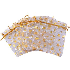 Godagoda-Blanc-Organza-Sachets-Cadeau-Bijoux-avec-Motif-Coeur-10x12cm-Lot-de-25pcs-0