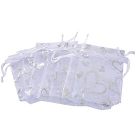 Godagoda-Blanc-Organza-Sachets-Cadeau-Bijoux-avec-Motif-Coeur-7x9cm-Lot-de-25pcs-0