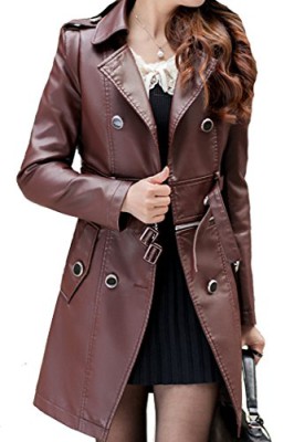 Helan-femmes-Flexible-fermeture-eclair-faux-cuir-trench-manteau-0