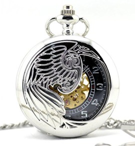 Infinite-U-AigleAngePhnix-Ailes-Acier-Main-Vent-Montre-de-Poche-Mcanique-Argent-0