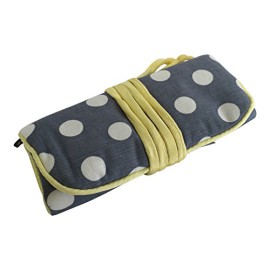 Issu-du-commerce-quitable-Inscription-Rouleau-pochette–bijoux-de-voyage-fait-main-motif–pois-Grisjaune-0-0