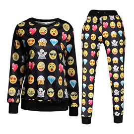 Janecrafts Mode col rond Emoji Imprimé à manches longues Hauts Décontractée taille coulissée drôle Imprimé Sport pantalon de jogging hauts et bas Survêtements Romper Janecrafts Mode col rond Emoji Imprimé à manches longues Hauts Décontractée taille coulissée drôle Imprimé Sport pantalon de jogging hauts et bas Survêtements Romper