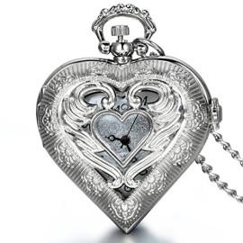 JewelryWe Bijoux Pendentif Collier Femme Montre de Poche Coeur Amour Aile Ange Cadran Chiffre Quartz Alliage Fantaisie Couleur Argent Chaîne Longueur 78cm Avec Sac Cadeau JewelryWe Bijoux Pendentif Collier Femme Montre de Poche Coeur Amour Aile Ange Cadran Chiffre Quartz Alliage Fantaisie Couleur Argent Chaîne Longueur 78cm Avec Sac Cadeau