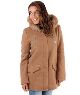 KRISP-Femmes-Manteau-Parka-Laine-Doubl-Dtail-Bordure-Cuir-Capuche-Fourrure-Chaud-0