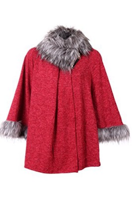 Manteau Poncho Femme Cape Capuche Bordé Fourrure Synthétique Manteau Poncho Femme Cape Capuche Bordé Fourrure Synthétique 2