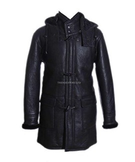 Mens-Noir-Smart-hiver-Shearling-peau-de-mouton-vritable-cuir-Duffle-Coat-Femme-0