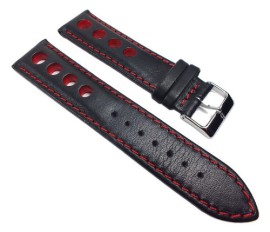 Minott Racing Bracelet RindsCuir Band avec Lochmuster noir/rouge 22211S, Largeur du bracelet:22mm Minott Racing Bracelet RindsCuir Band avec Lochmuster noir/rouge 22211S, Largeur du bracelet:22mm