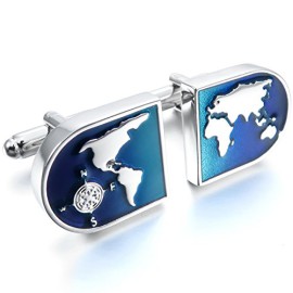 MunkiMix 2 Pièce Plaqué Rhodium Boutons De Manchette Argent Bleu Carte Du Monde Chemise Mariage Business 1 Paire Série Homme MunkiMix 2 Pièce Plaqué Rhodium Boutons De Manchette Argent Bleu Carte Du Monde Chemise Mariage Business 1 Paire Série Homme