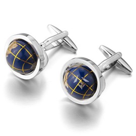 MunkiMix-2-Pice-Plaqu-Rhodium-Boutons-De-Manchette-Argent-Bleu-Globe-Chemise-Mariage-Business-1-Paire-Srie-Homme-0-2