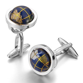 MunkiMix-2-Pice-Plaqu-Rhodium-Boutons-De-Manchette-Argent-Bleu-Globe-Chemise-Mariage-Business-1-Paire-Srie-Homme-0-3