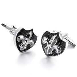 MunkiMix-2-Pice-Plaqu-Rhodium-mail-Boutons-De-Manchette-Argent-Noir-Chevalier-Fleur-De-Lis-Bouclier-Chemise-Mariage-Business-1-Paire-Srie-Unique-Charme-lgant-lgant-Homme-0-1