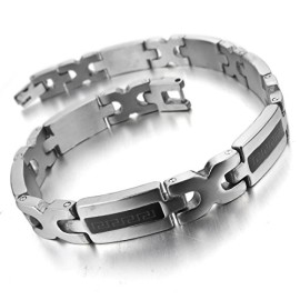 MunkiMix-Acier-Inoxydable-Bracelet-Lien-Poignet-Argent-Noir-Grecque-Motard-Biker-Homme-0-1