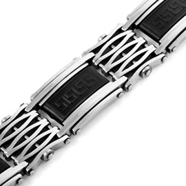 MunkiMix Acier Inoxydable Caoutchouc Bracelet Lien Argent Noir Grecque Poli Homme MunkiMix Acier Inoxydable Caoutchouc Bracelet Lien Argent Noir Grecque Poli Homme 4