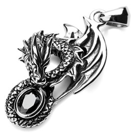 MunkiMix Acier Inoxydable Pendentif Collier Agate Noir Dragon Rétro Homme ,58cm chaîne MunkiMix Acier Inoxydable Pendentif Collier Agate Noir Dragon Rétro Homme ,58cm chaîne