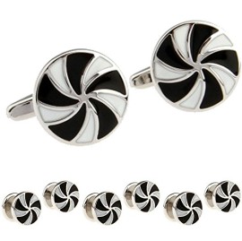 Noir et Blanc swirl Robe boutons-pressions et boutons de manchette Noir et Blanc swirl Robe boutons-pressions et boutons de manchette