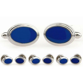 Ovale-Argent-et-bleu-Pierre-Boutons-de-manchettes-et-boutons-de-chemise-0