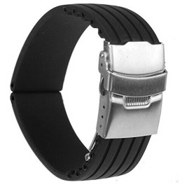 Pixnor 18mm rayures imperméable à l’eau modèle Silicone montre bracelet acier inoxydable fermoir boucle (noir) Pixnor 18mm rayures imperméable à l’eau modèle Silicone montre bracelet acier inoxydable fermoir boucle (noir)