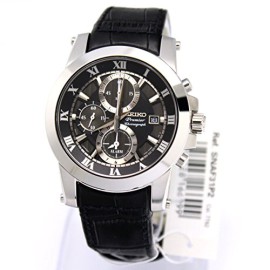 Premier-Chronograph-Stainless-Steel-Case-Leather-Strap-Alarm-Black-Tone-Dial-0