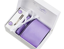 Rayures-violettes-Ensemble-Cravate-tanche-dhomme-Mouchoir-pingle-et-boutons-de-manchette-coffret-cadeau-0