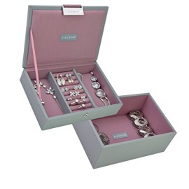 STACKERS-Set-of-2-MINI-SIZE-Dove-Grey-STACKER-Set-of-2-Jewellery-Box-with-Antique-Pink-Lining-0