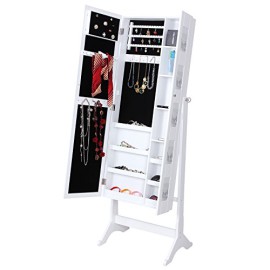 Songmics® 154x53x38 cm Armoire à bijoux Rangement avec Miroir (Blanc) JBC27W Songmics® 154x53x38 cm Armoire à bijoux Rangement avec Miroir (Blanc) JBC27W 2