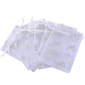 Souarts-Blanc-Organza-Sachets-Cadeau-Bijoux-avec-Motif-Papillon-Lot-de-25pcs-0