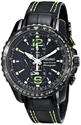 Sportura-Stainless-Steel-Case-Alarm-Chronograph-Black-Dial-Leather-Strap-0