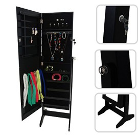 Todeco – Armoire à bijoux avec miroir – Noire – Rangement bois pratique – 41.5 x 37 x 146 cm Todeco – Armoire à bijoux avec miroir – Noire – Rangement bois pratique – 41.5 x 37 x 146 cm 2