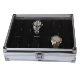 Trois Couleur® 12 Rayonnages/emplacements Ecrin de collection pour Montres ou bijoux Boîte de stockage en Aluminium et verre- Argenté-Coffret à bijoux Presentoir de Montre Trois Couleur® 12 Rayonnages/emplacements Ecrin de collection pour Montres ou bijoux Boîte de stockage en Aluminium et verre- Argenté-Coffret à bijoux Presentoir de Montre 2