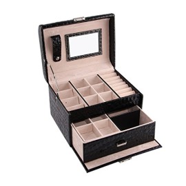 Valdler Faux cuir Grand rectangle Valdler Boîte à bijoux Voyage Storage Case Avec Verrouillage Valdler Faux cuir Grand rectangle Valdler Boîte à bijoux Voyage Storage Case Avec Verrouillage 2