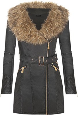 WearAll-Femmes-Fourrure-Collier-Fermeture-clair-Longue-Belted-Faux-Cuir-Manteau-Haut-Dames-Biker-Veste-Jackets-Femmes-Tailles-36-42-0