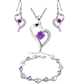 dames swarovski élément améthyste en argent sterling, Coeur Set Boucle d’oreille et collier pendentif + bracelet .pour femmes filles dames swarovski élément améthyste en argent sterling, Coeur Set Boucle d’oreille et collier pendentif + bracelet .pour femmes filles 2