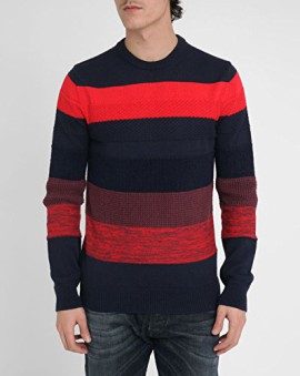 DIESEL-Homme-Pull-col-rond-ray-bleu-marine-et-rouge-pour-homme-0