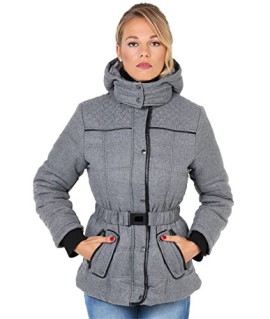 KRISP-Femmes-Parka-Anorak-Col-Haut-Fourr-Rembourr-Ceinture-Bordure-Finition-Cuir-0