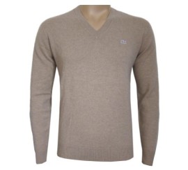 Lacoste-Pull-Homme-Col-V-Gris-Marron-Clair-100-Cachemire-AH5122-0